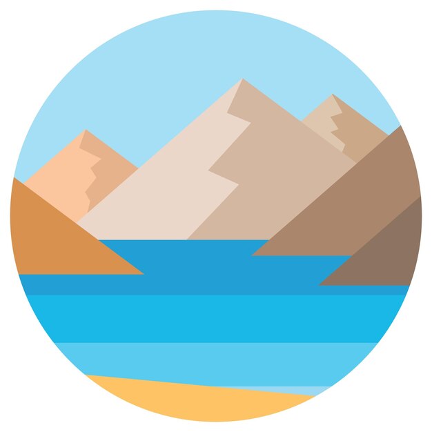 Paisaje vectorial con playa de verano y rocas en círculo Olas de la playa de arena cielo azul y mar Paisaje vector illustrationxA