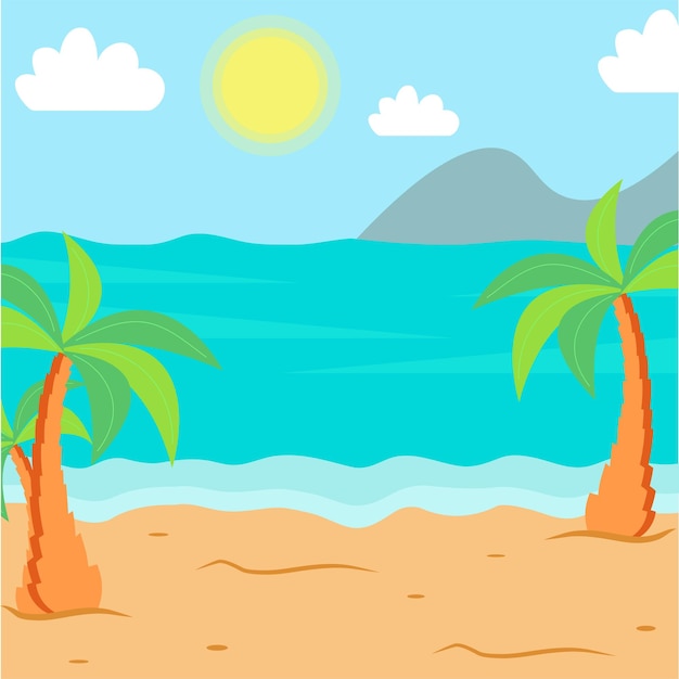 Vector paisaje de verano la playa el mar con palmeras ilustración vectorial