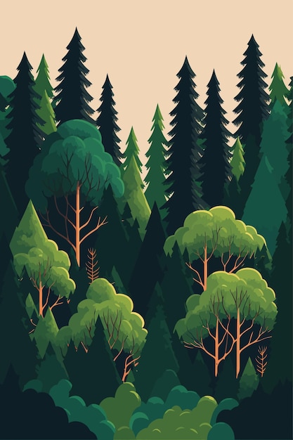 Vector paisaje verde bosque pinos en el desierto de un parque nacional ilustración vectorial