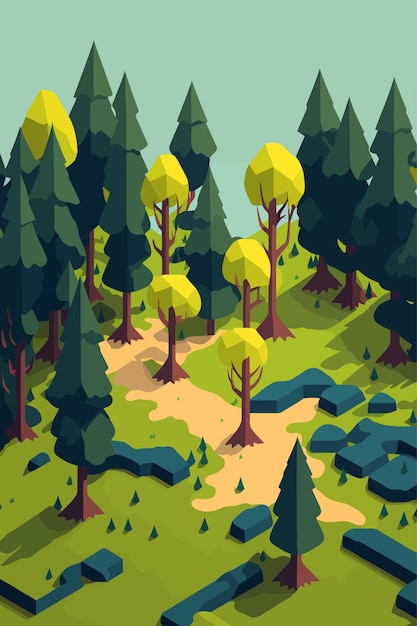 Vector paisaje verde bosque pinos en el desierto de un parque nacional ilustración vectorial