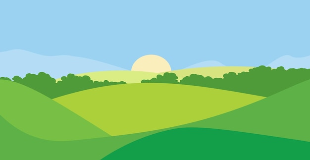 Vector un paisaje verde con un sol en el cielo