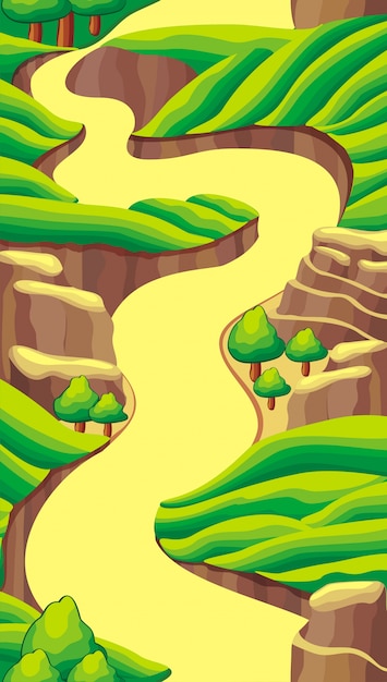 Vector paisaje vertical sin fin de vector de fantasía de dibujos animados para el fondo del juego