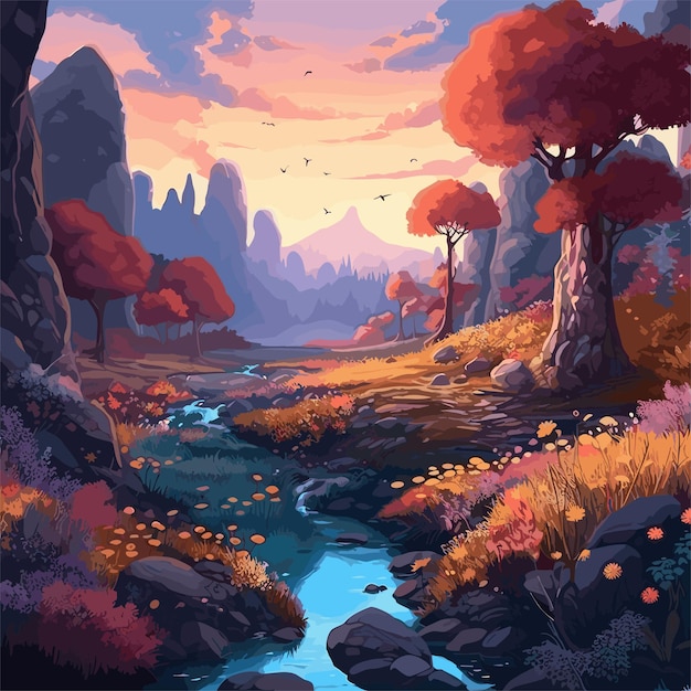 Vector paisaje vidrieras fondo naturaleza diseño