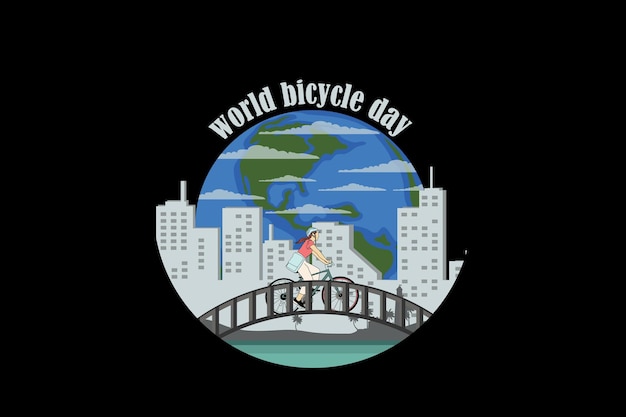 Vector paisaje vintage retro del día mundial de la bicicleta