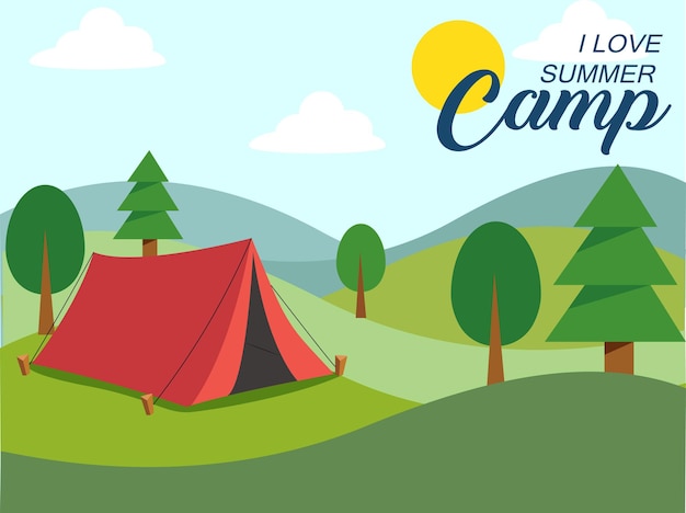 Vector paisaje de zona de camping con bosque.