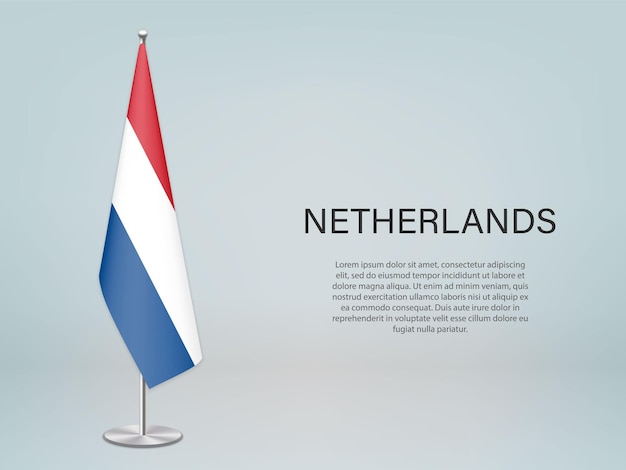 Países Bajos colgando la bandera en el stand Plantilla para banner de conferencia