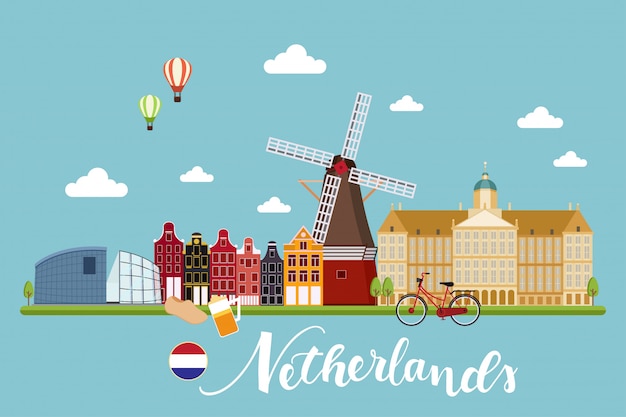 Países Bajos viajes paisajes ilustración vectorial