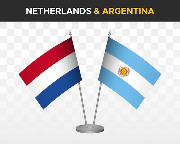 Países Bajos vs argentina escritorio banderas maqueta aislado 3d vector ilustración bandera de mesa holandesa