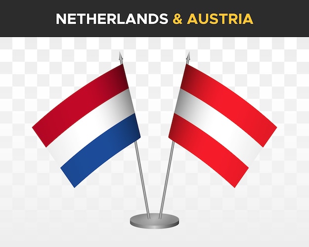 Países Bajos vs austria escritorio banderas maqueta aislado 3d vector ilustración bandera de mesa holandesa