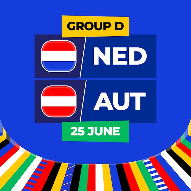 Países bajos vs austria fútbol 2024 partido contra 2024 partido de campeonato de la fase de grupos contra equipos intro fondo deportivo competición de campeonato