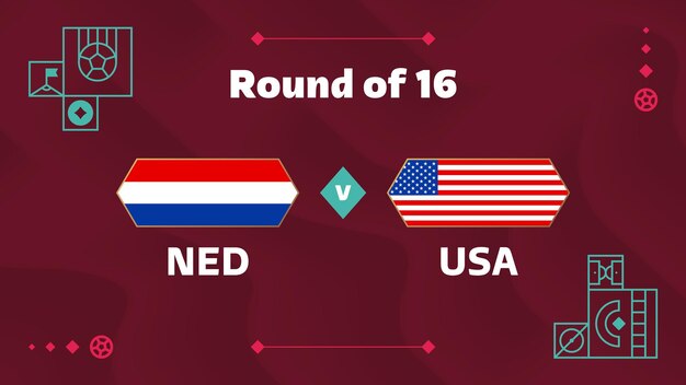 Países Bajos vs EE. UU. Ronda de playoffs de 16 partidos Fútbol 2022 2022 Partido del campeonato mundial de fútbol versus equipos Introducción deporte fondo campeonato competencia cartel vector ilustración
