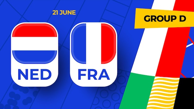 Países Bajos vs Francia fútbol 2024 partido contra 2024 partido de campeonato de la fase de grupos contra equipos intro fondo deportivo competición de campeonato