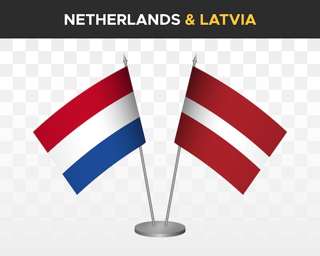 Países Bajos vs Letonia maqueta de banderas de escritorio ilustración vectorial 3d aislada bandera de mesa holandesa
