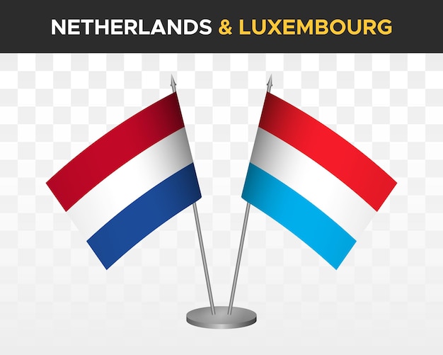 Países Bajos vs luxemburgo escritorio banderas maqueta aislado 3d vector ilustración bandera de mesa holandesa