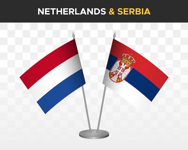 Países Bajos vs serbia escritorio banderas maqueta aislado 3d vector ilustración bandera de mesa holandesa