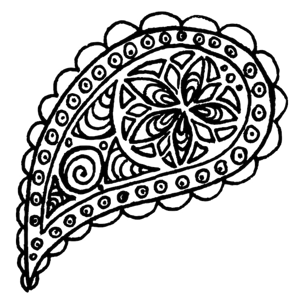 Paisley buta patrón monocromo dibujado a mano garabato arte vectorial