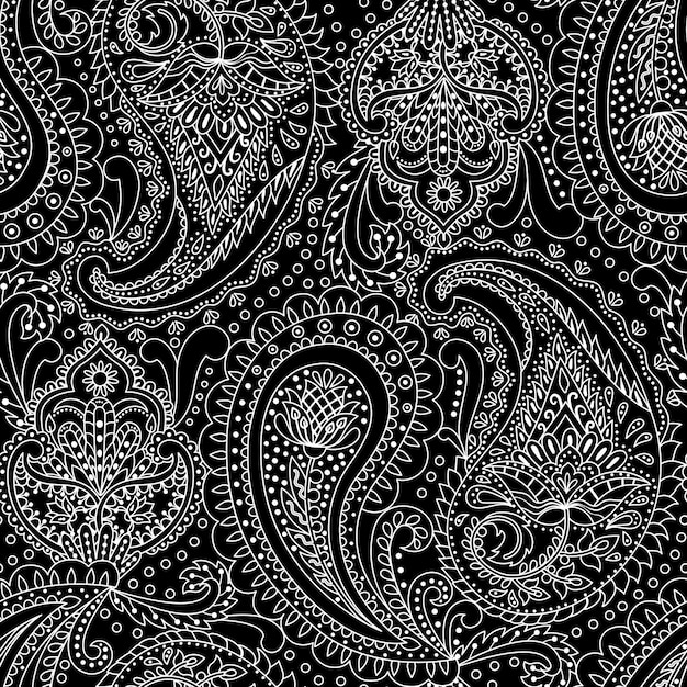 paisley, étnico, floral, mano, dibujado, seamless, patrón