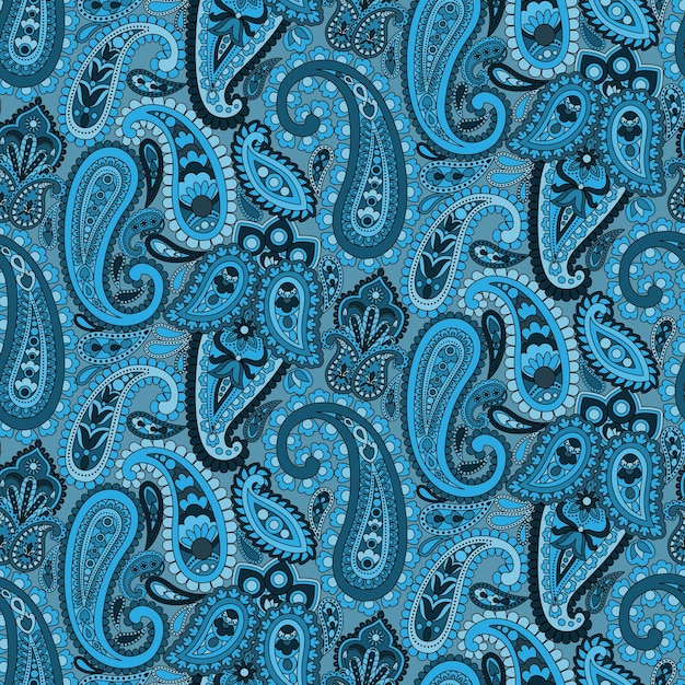 Vector paisley, étnico, floral, mano, dibujado, seamless, patrón