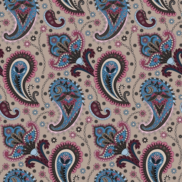 paisley, étnico, floral, mano, dibujado, seamless, patrón