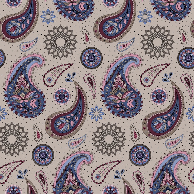 paisley, étnico, floral, mano, dibujado, seamless, patrón