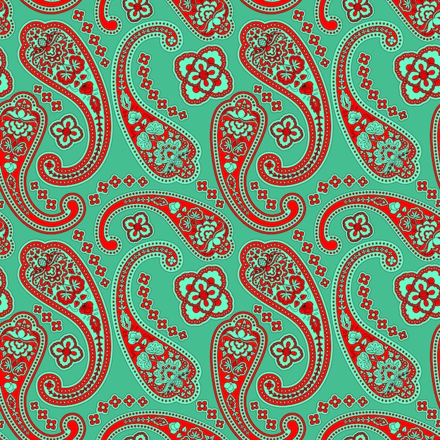 Vector paisley, étnico, floral, mano, dibujado, seamless, patrón