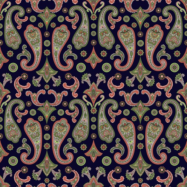 Paisley, étnico, floral, mano, dibujado, seamless, patrón