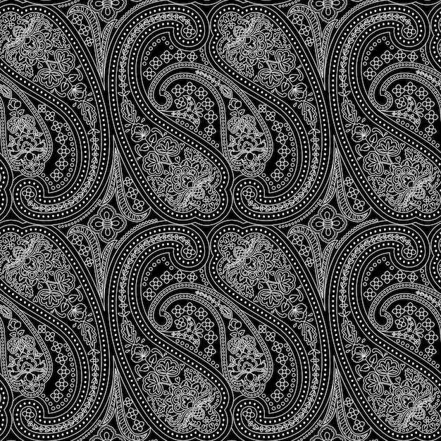 Vector paisley, étnico, floral, mano, dibujado, seamless, patrón