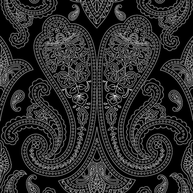 Vector paisley, étnico, floral, mano, dibujado, seamless, patrón