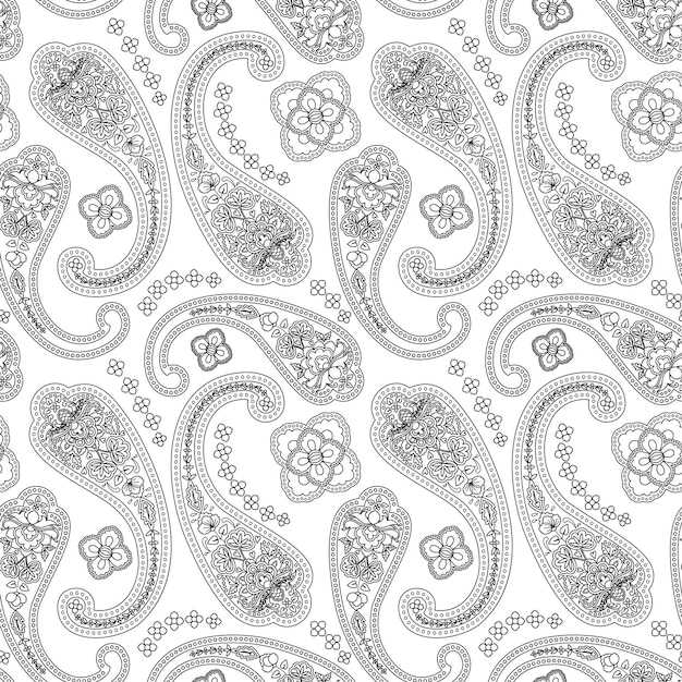 Vector paisley, étnico, floral, mano, dibujado, seamless, patrón