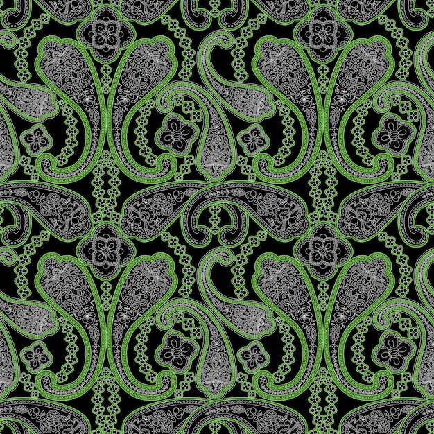 Vector paisley, étnico, floral, mano, dibujado, seamless, patrón