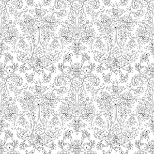 Vector paisley, étnico, floral, mano, dibujado, seamless, patrón