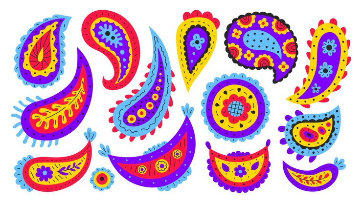 Vector paisley shapes set moderno dibujado a mano colorido remolino elementos abstractos con textura artística popular