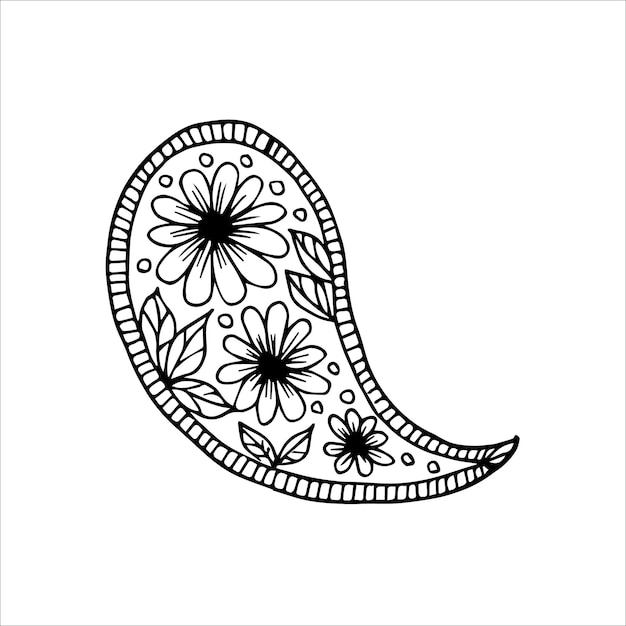 Paisley solo elemento de garabato dibujo a mano simple imagen vectorial en blanco y negro