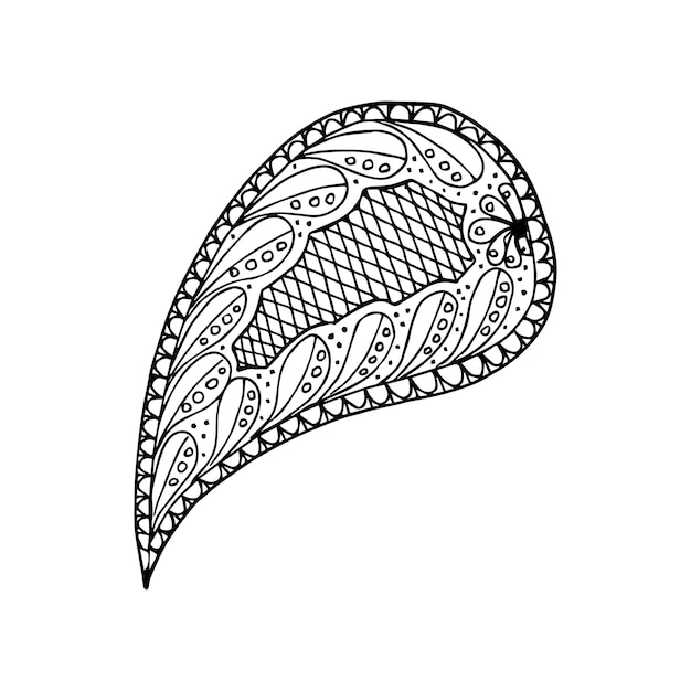 Paisley único elemento de garabato, dibujo a mano simple, imagen vectorial en blanco y negro