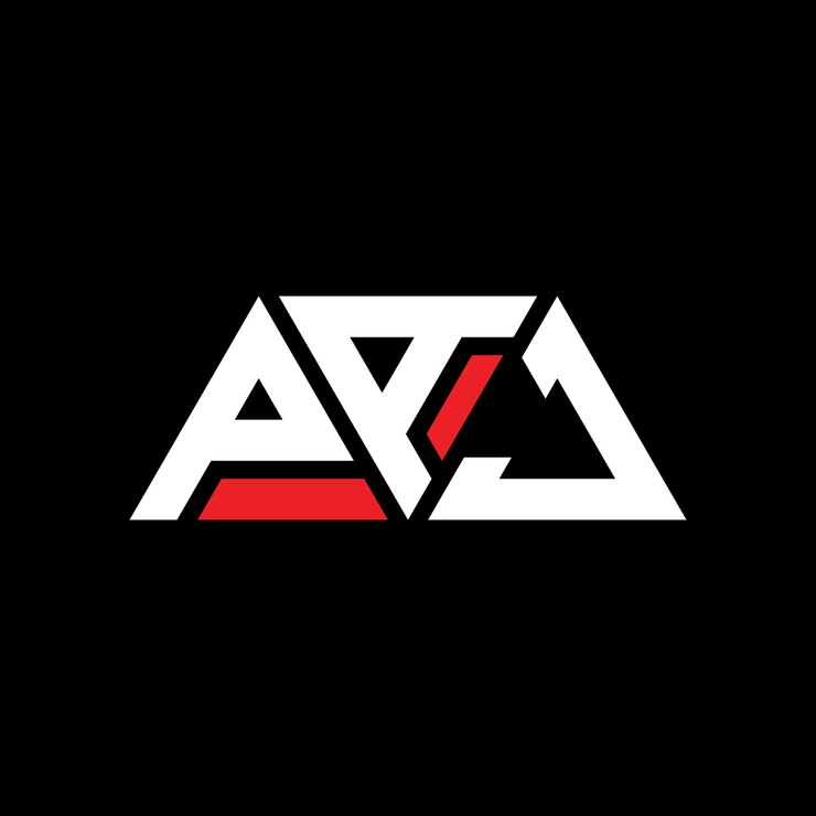 Vector paj diseño de logotipo de letra triangular con forma de triángulo paj diseño del logotipo triangular monograma paj triángulo vectorial plantilla del logotipo con color rojo paj logo triangular sencillo elegante y lujoso logotipo paj