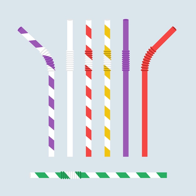 Paja para bebida paja de bebida de colores a rayas aislada en el vector de tubo de plástico de fondo ilust