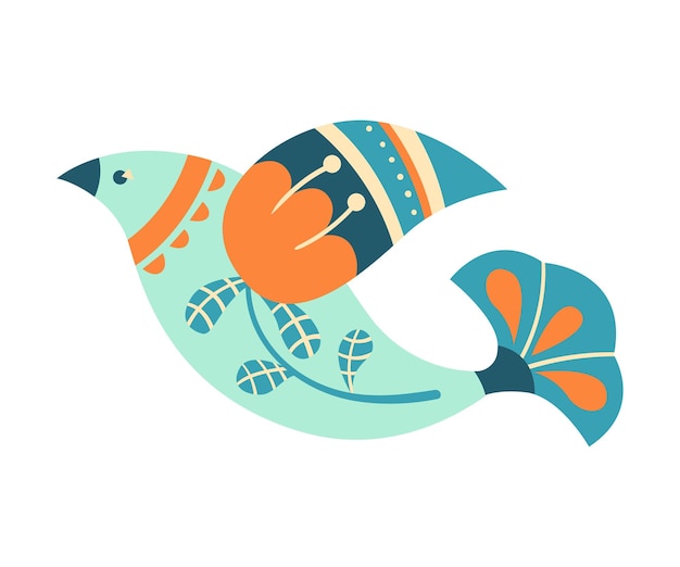 Pájaro abstracto popular con ornamento y ilustración vectorial de decoración