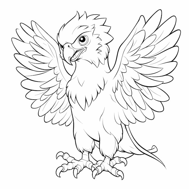 Vector pájaro águila aislado página para colorear para niños animales en blanco y negro ilustración de dibujos animados