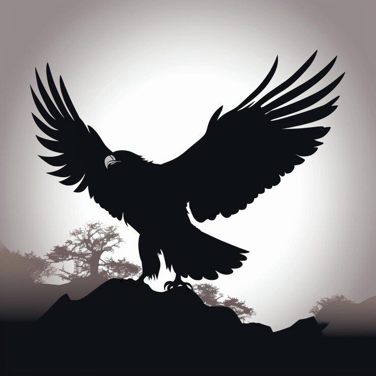 Un pájaro con las alas extendidas aterriza sobre una roca.