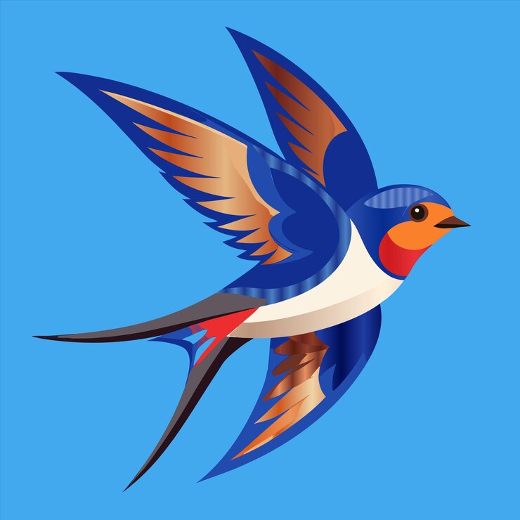 Vector un pájaro azul y blanco con un ala roja que dice "el pájaro azul"