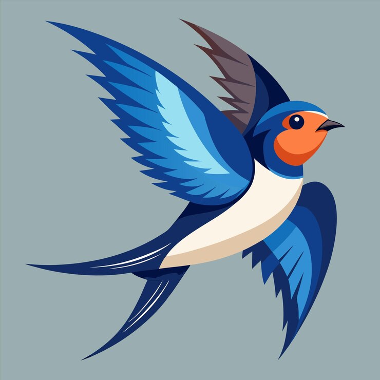 Vector un pájaro azul y blanco con una cola azul y un ojo rojo