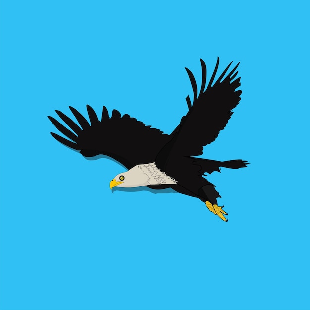 Un pájaro azul con la cara blanca y el pico negro vuela en el cielo.