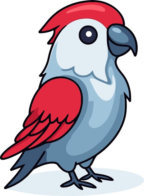 un pájaro azul y gris con un sombrero rojo en él