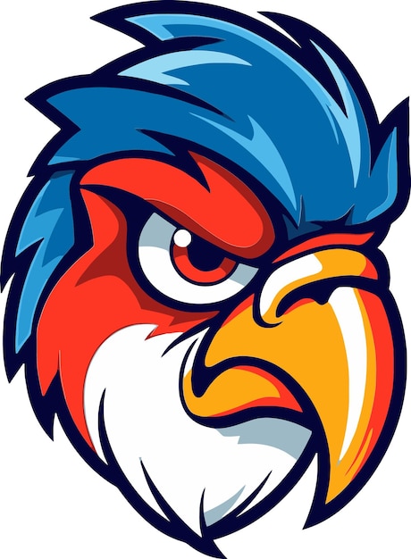 un pájaro azul con un pico rojo y amarillo con un rojo y azul en él