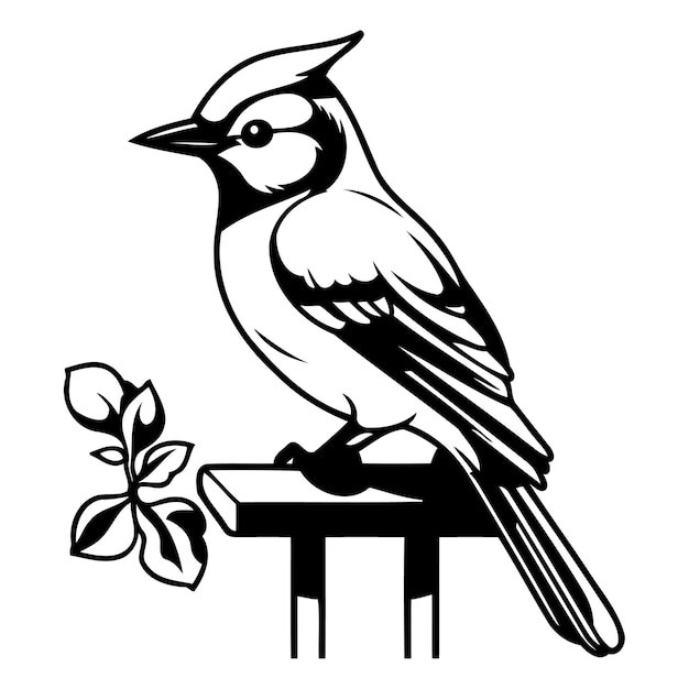 Un pájaro azul sentado en una valla de madera Ilustración vectorial al estilo de dibujos animados