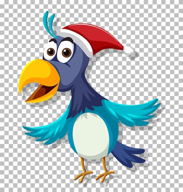 Vector un pájaro azul con sombrero de navidad