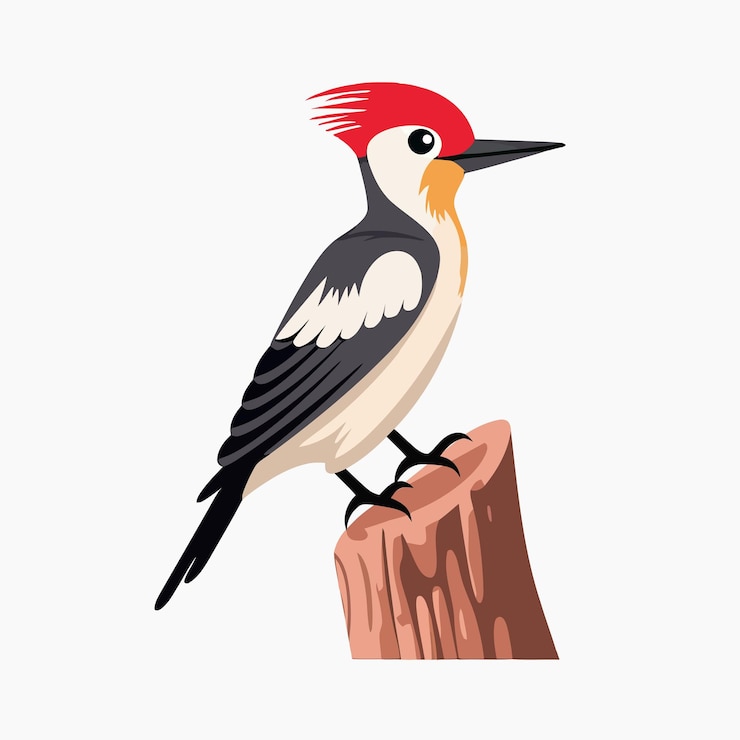 Vector pájaro carpintero de dibujos animados en la ilustración de rama de árbol en formato vectorial aislado sobre fondo blanco