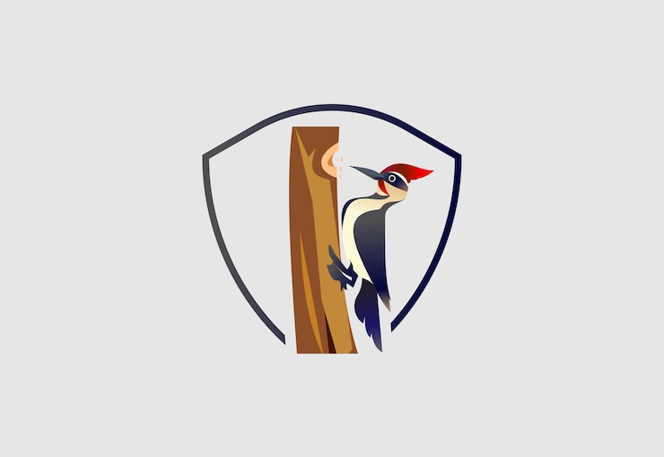 Vector pájaro carpintero en un polígono ilustración vectorial de la plantilla de diseño del logotipo del pájaro carpinteiro