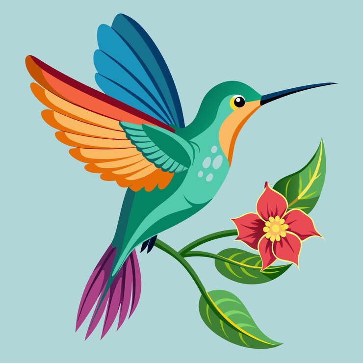 un pájaro colorido con una flor y una flor en el medio