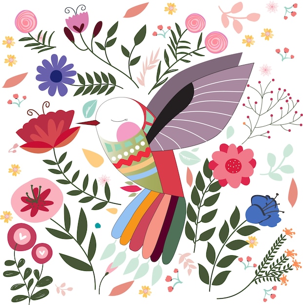 Pájaro colorido en flor